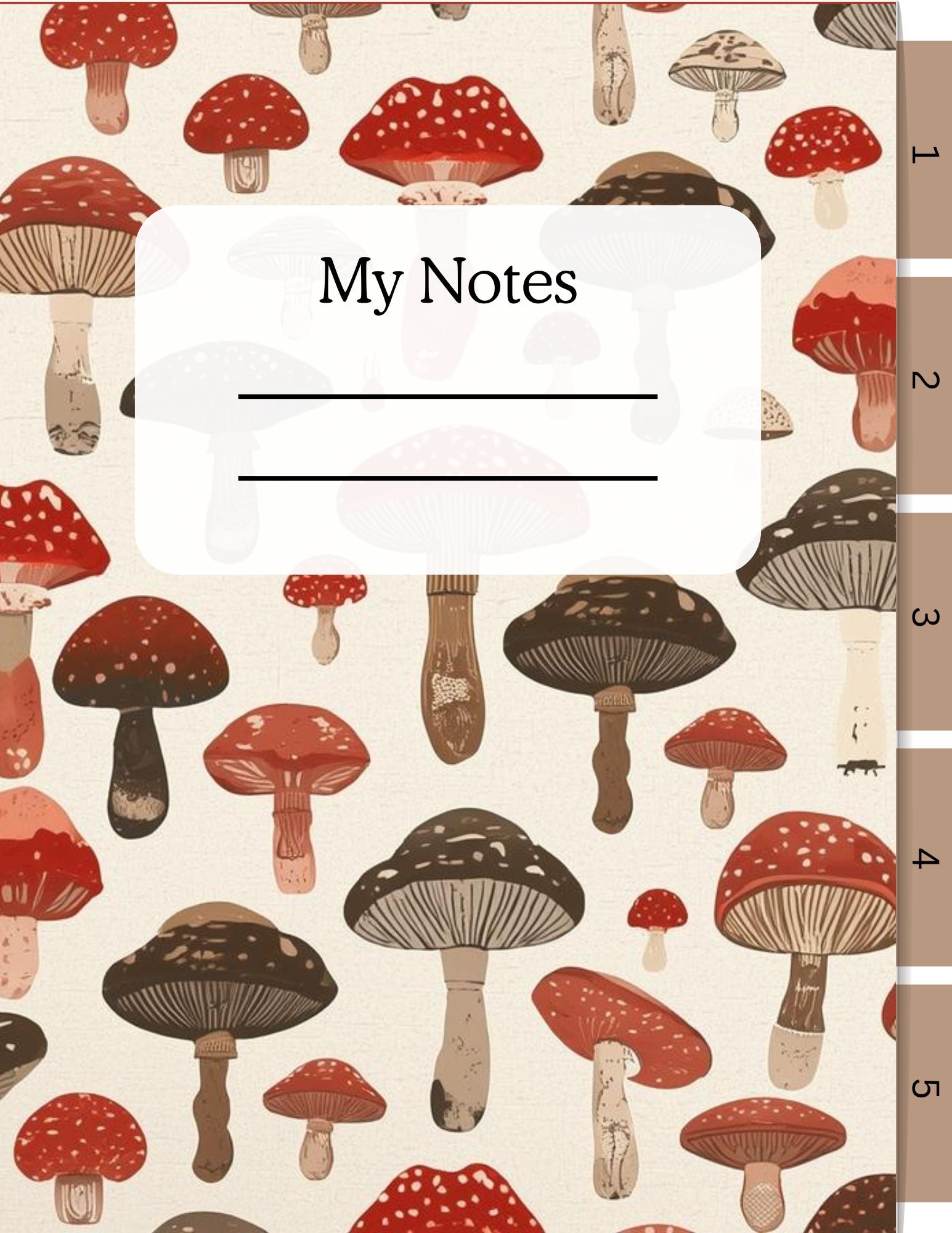 Notebook with mushroom pattern and 'My Notes' title on beige background