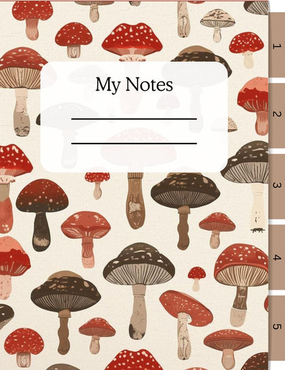 Notebook with mushroom pattern and 'My Notes' title on beige background