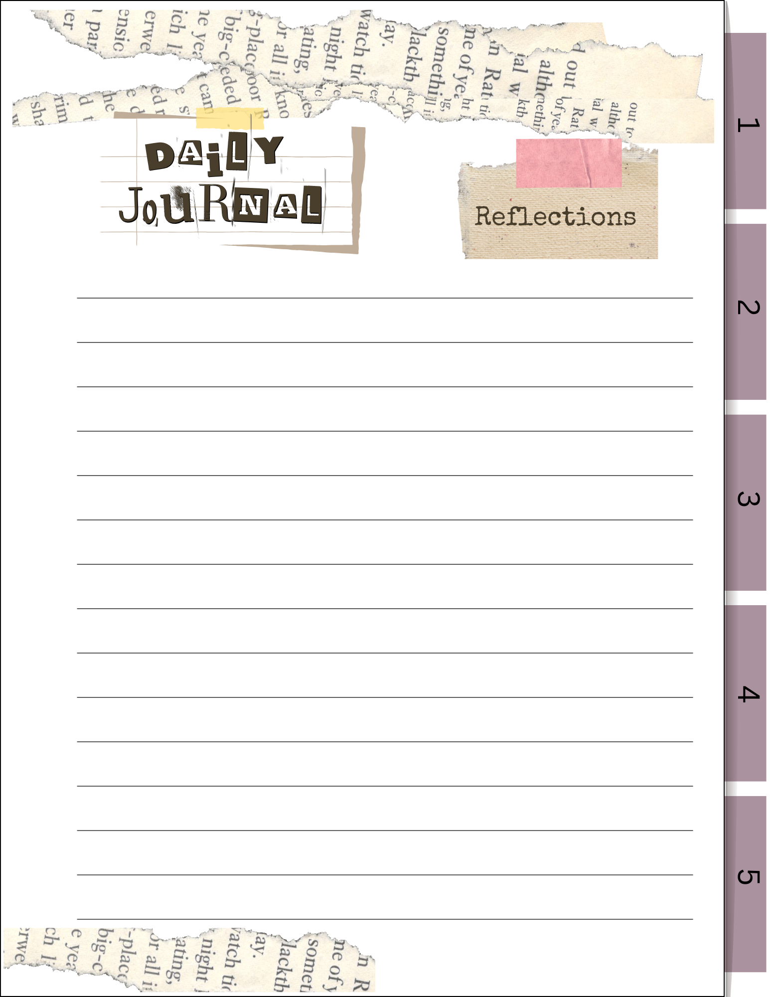 Collage-style daily reflection page feature  of a journal and daily planner with text and decorative elements. For Digital planner