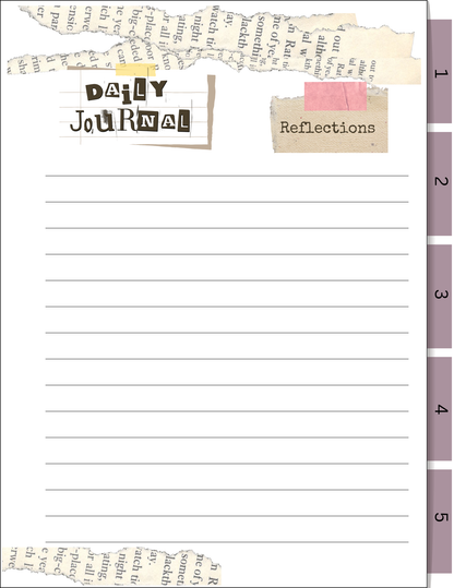 Collage-style daily reflection page feature  of a journal and daily planner with text and decorative elements. For Digital planner