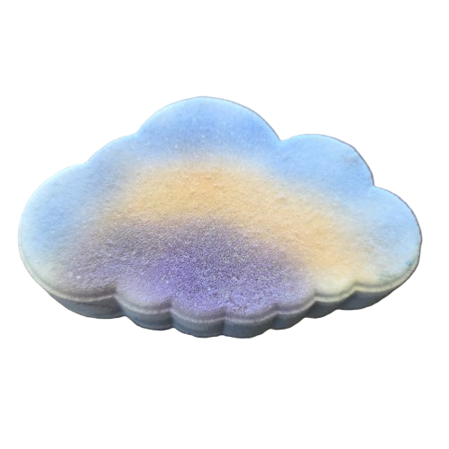 Cloud-shaped Monkey Farts Bath Bomb with gradient color on a white background