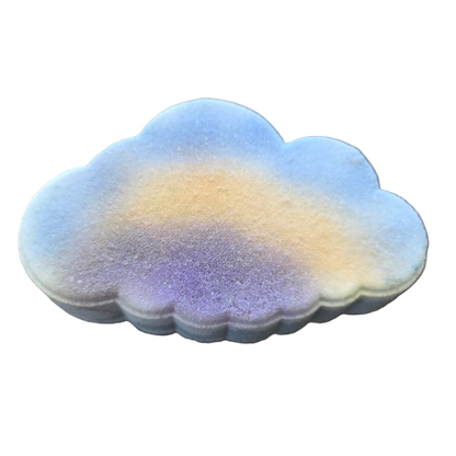 Cloud-shaped Monkey Farts Bath Bomb with gradient color on a white background