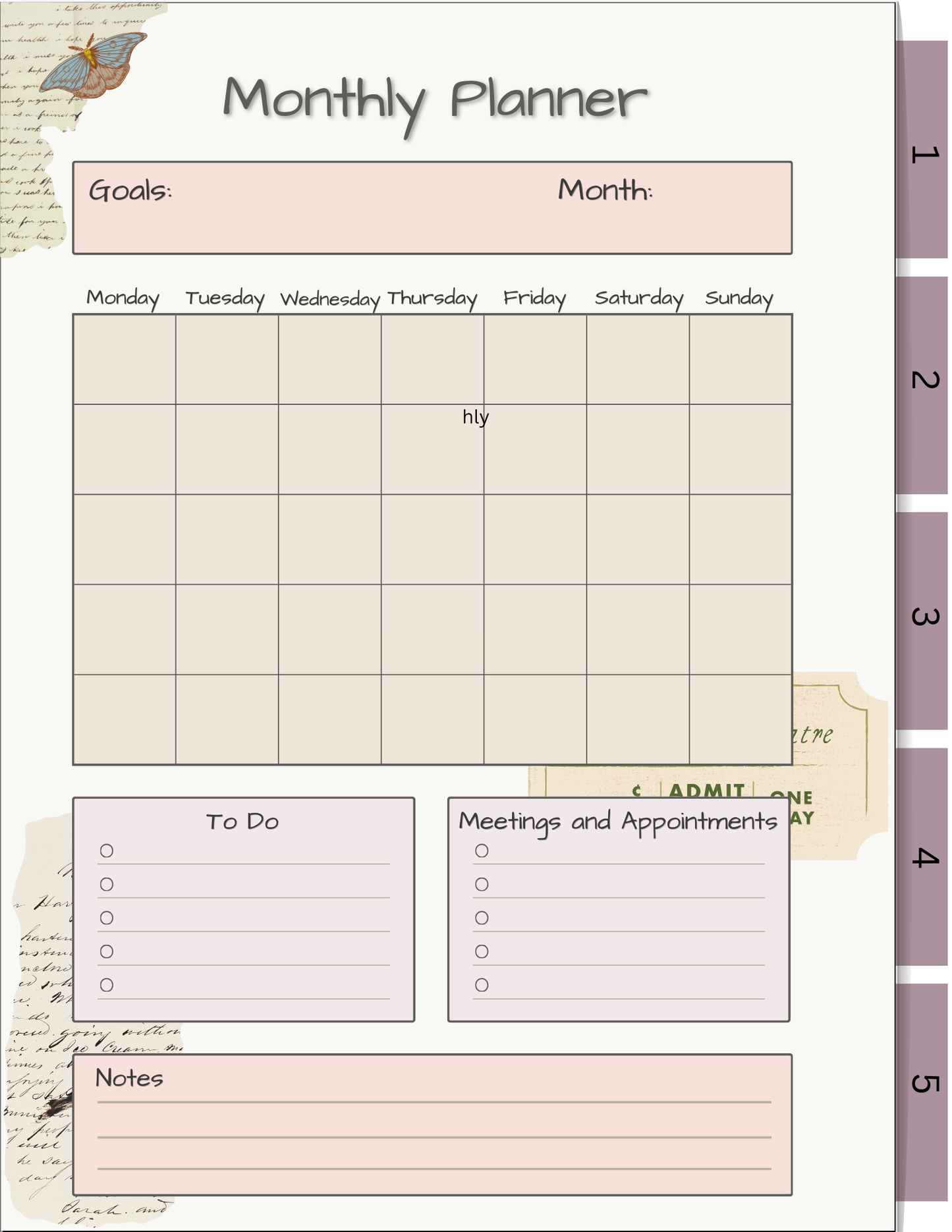 Digital-Vintage-Junk style Journal Planner with hyperlinks 8.5" x11"