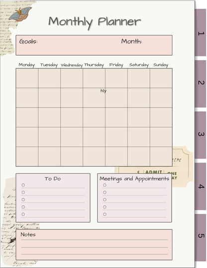 Digital-Vintage-Junk style Journal Planner with hyperlinks 8.5" x11"