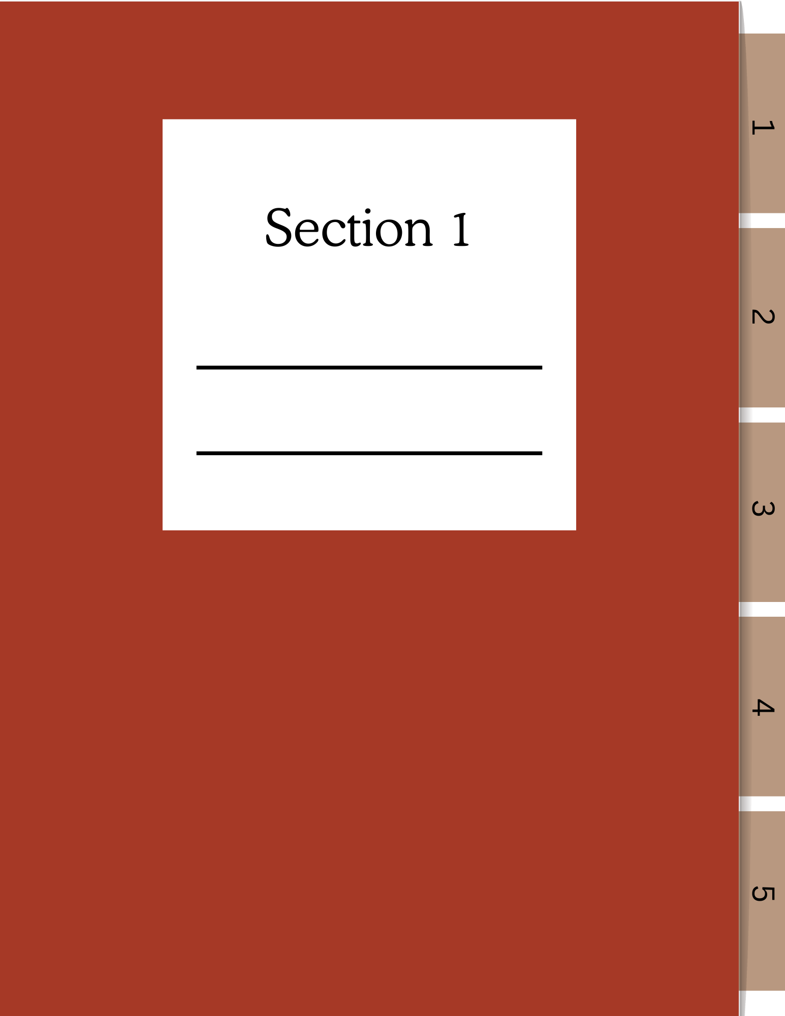 Red notebook with a white section label on a red background